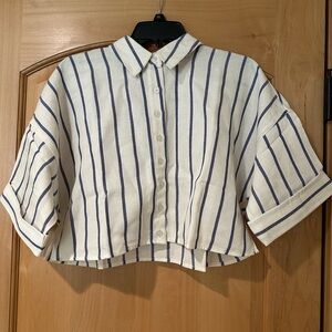 Striped Button-Up Cropped Shirt